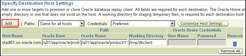 Specify Destination Host Settings