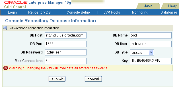 Console Repository Database Information