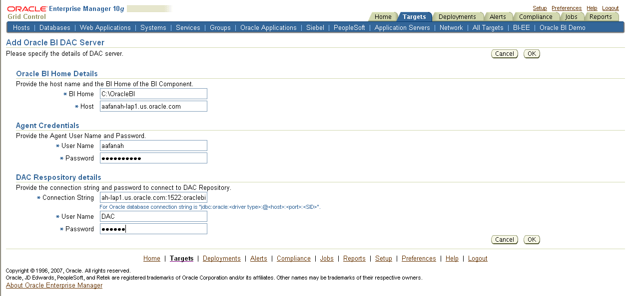 Add Oracle BI DAC Server