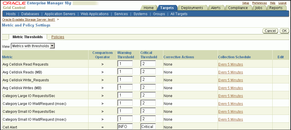 Setting Up Alerts - Metric and Policy Settings Page