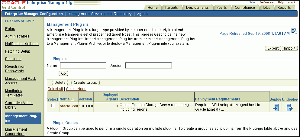 Management Plug-Ins Deployment Page