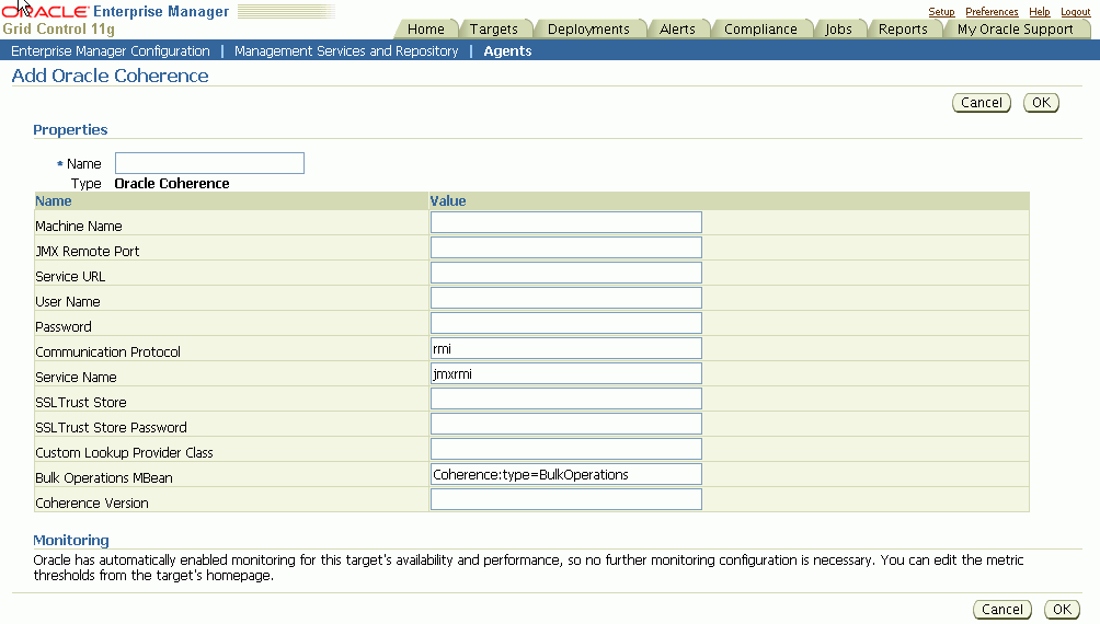 Monitoring Configuration Page