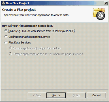 This image is an example of the New Flex Project dialog. This image is an example of the New Flex Project dialog.