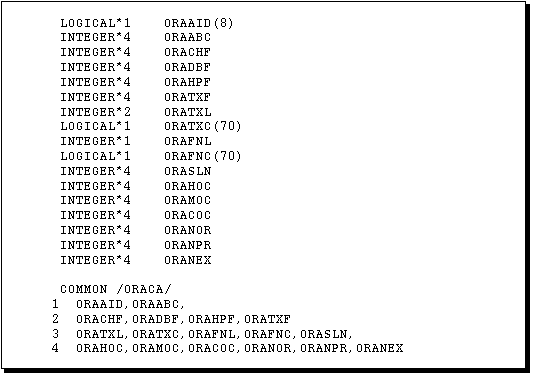 ORACA Variable Declarations ORACA Variable Declarations