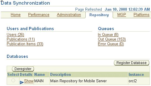 register Oracle database
