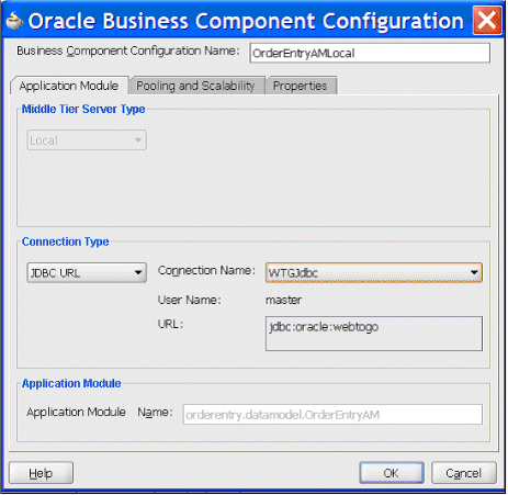 Business Component Configuration window