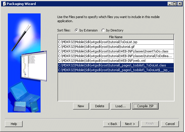 Displays files that are added to your application.