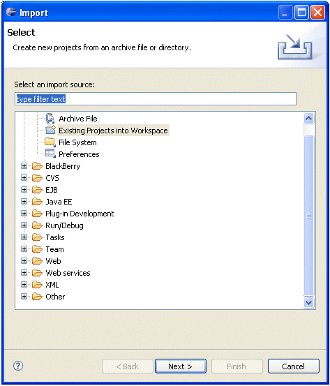 Import project into eclipse workspace