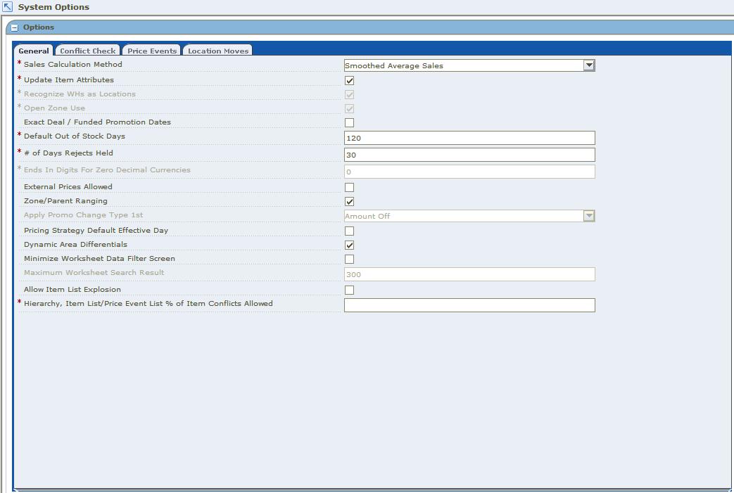 System Options Workspace