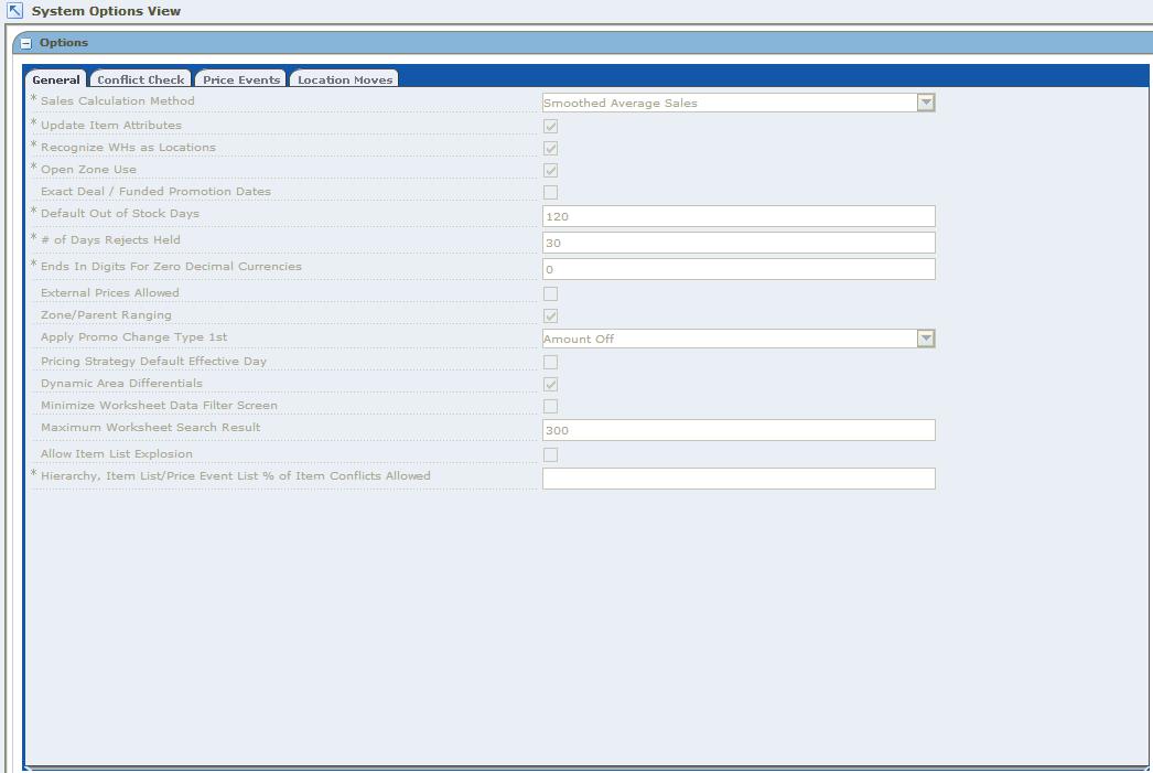 System Options View Workspace