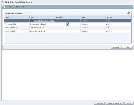 Maintain Candidate Rules Workspace