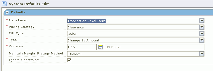 System Defaults Edit Workspace