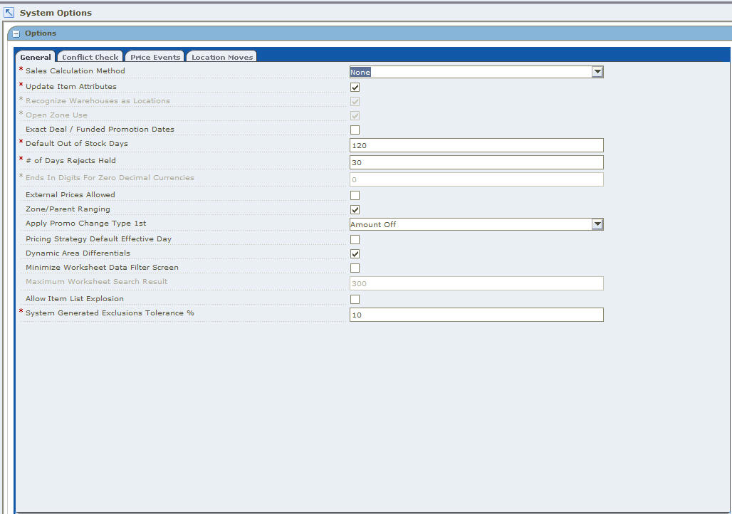 System Options Workspace