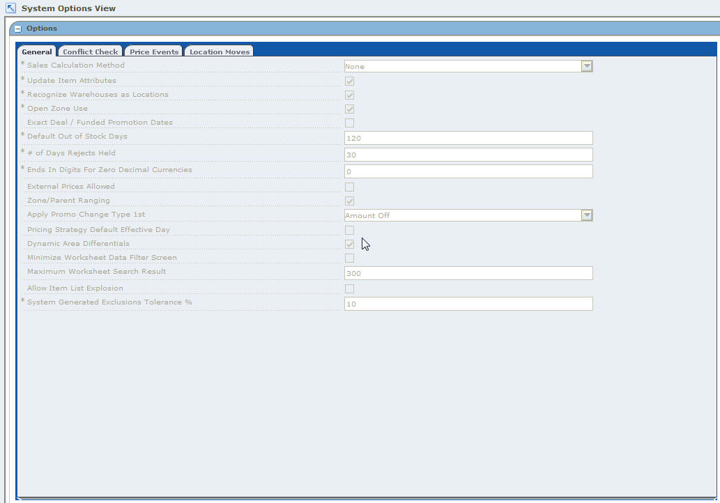 System Options View Workspace