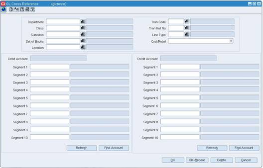 GL Cross Reference Window