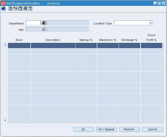 Half Budget Information Window
