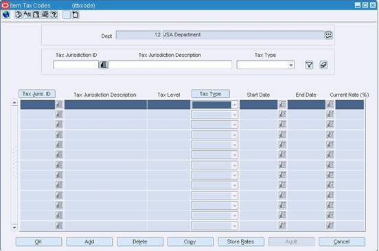 Item Tax Codes Window