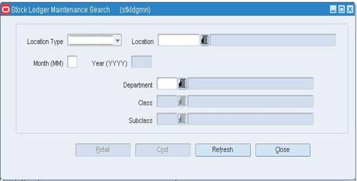 Stock Ledger Maintenance Search Window