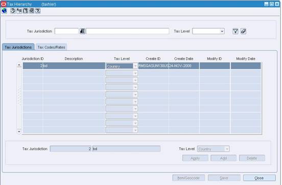 Tax Hierarchy Window