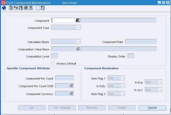 Cost Component Maintenance Window