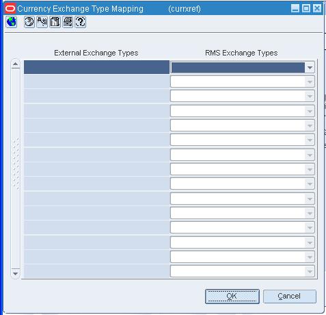 Currency Exchange Type Mapping Window