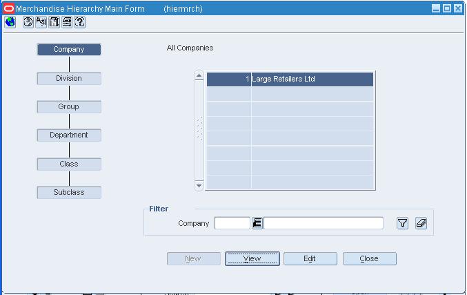 Merchandise Hierarchy Main Form window