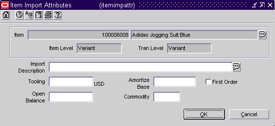 Item Import Attributes Window