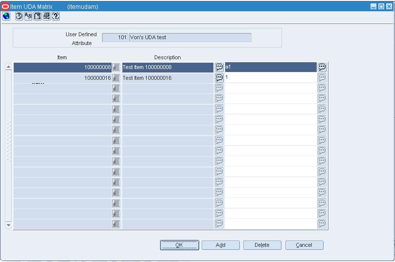 Item UDA Matrix Window