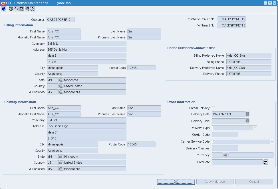 PO Customer Maintenance Window