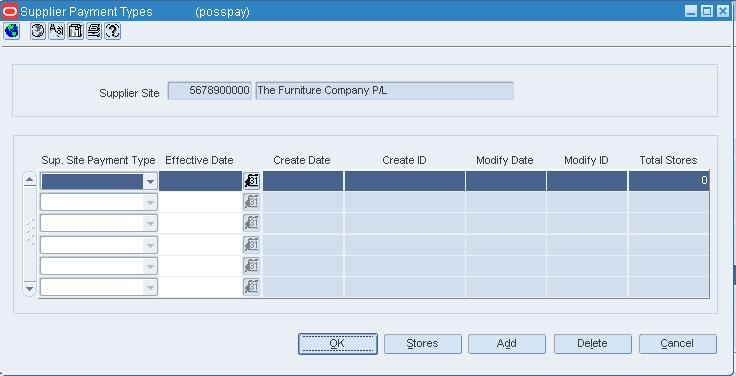 Supplier Payment Types window