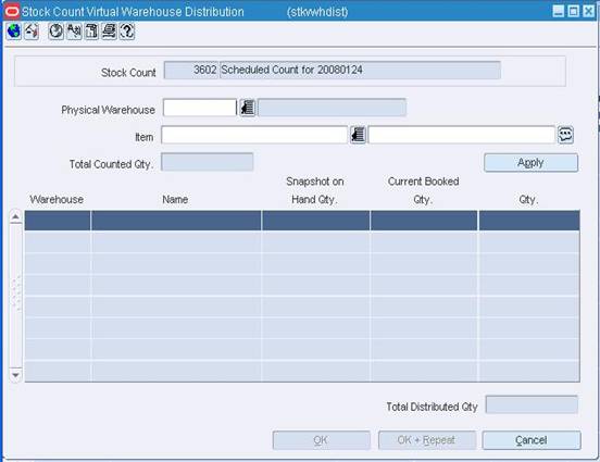 Stock Count Virtual Warehouse Distribution Window