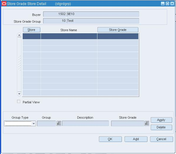 Store Grade Group window