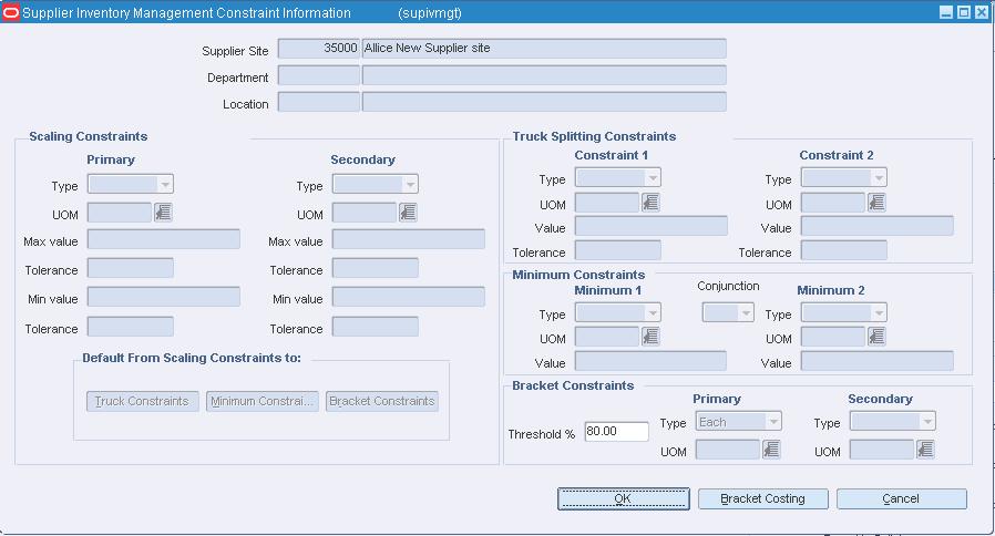 Supplier Inventory Management Constraint Information Window