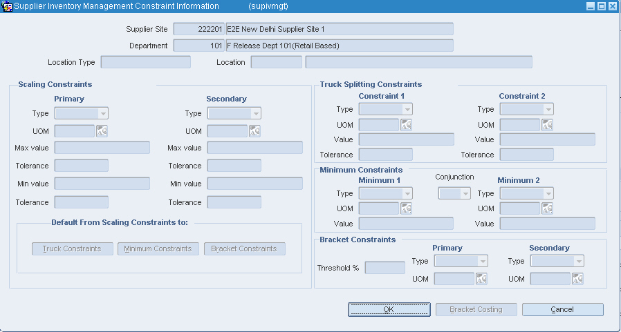 Supplier Inventory Management Constraint Information Window