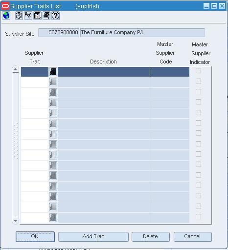 Supplier Traits List Window