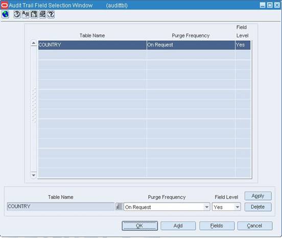 Audit Trail Field Selection Window
