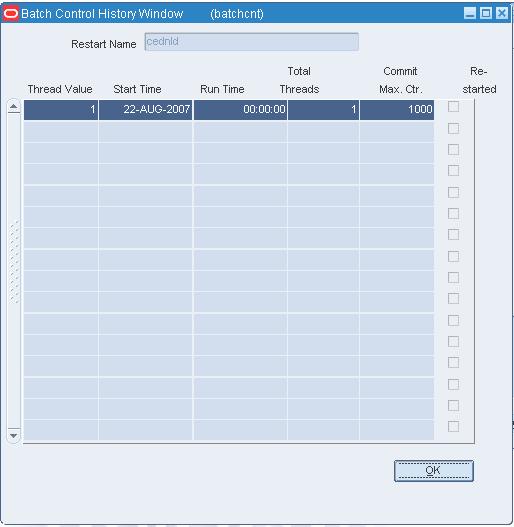 Batch Control History Window
