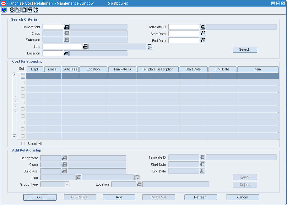 Wholesale Cost Relationship Maintenance window