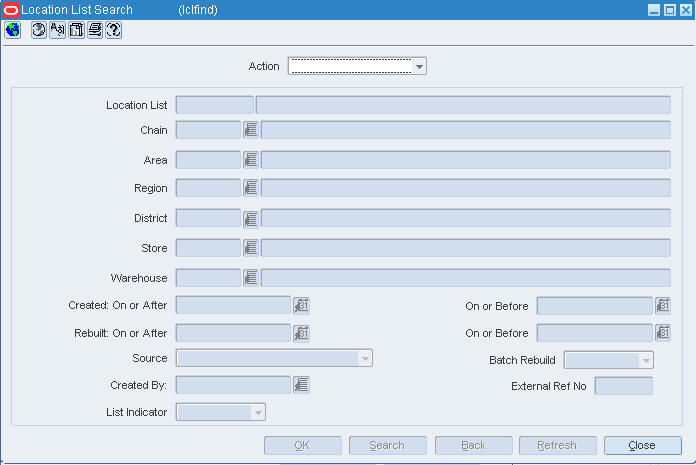 Location List Search window