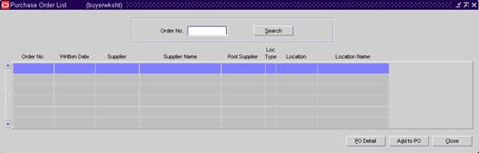Purchase Order List Window