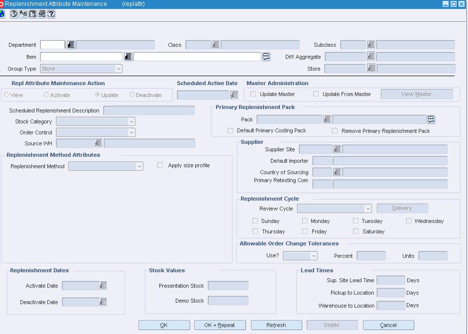 Replenishment Attribute Maintenance Window