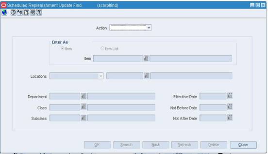 Scheduled Replenishment Update Find Window