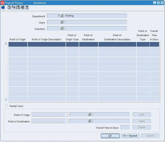 Transit Times Window