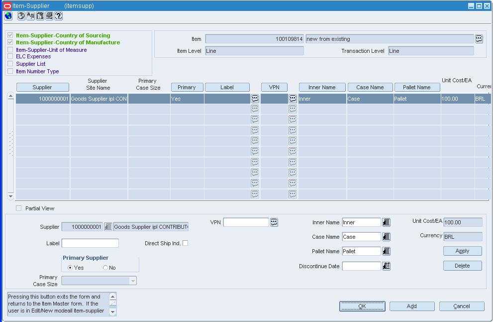 this is the item suppliers window