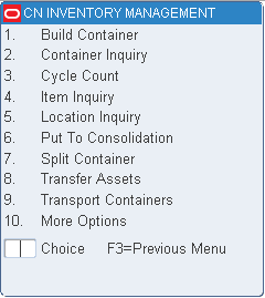 Inventory Management Main Menu