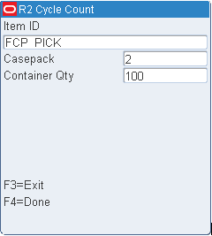 Case Pick Location Cycle Count Screen