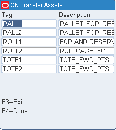 Transfer Assets View screen