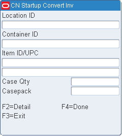 Unlabeled - Startup Convert (Storage Detail) screen