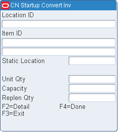 Startup Convert (Unit picking) screen