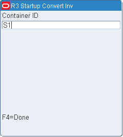 Startup Convert (Unlabeled to Labeled Child Container) screen
